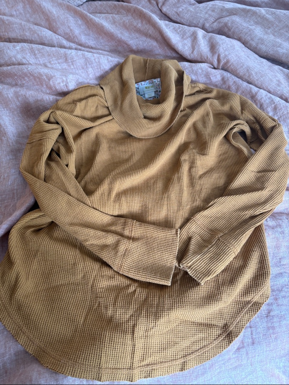 Anthropologie Maeve Oversized Camel Waffle Knit Turtleneck Tunic